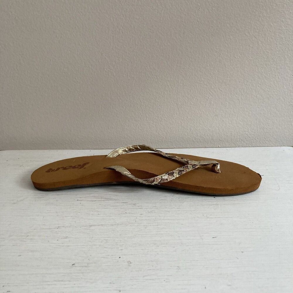 Reef Just Passing Through TWISTED STARS Tan/Champagne Sandals Size 9 Flip Flops - Picture 6 of 9